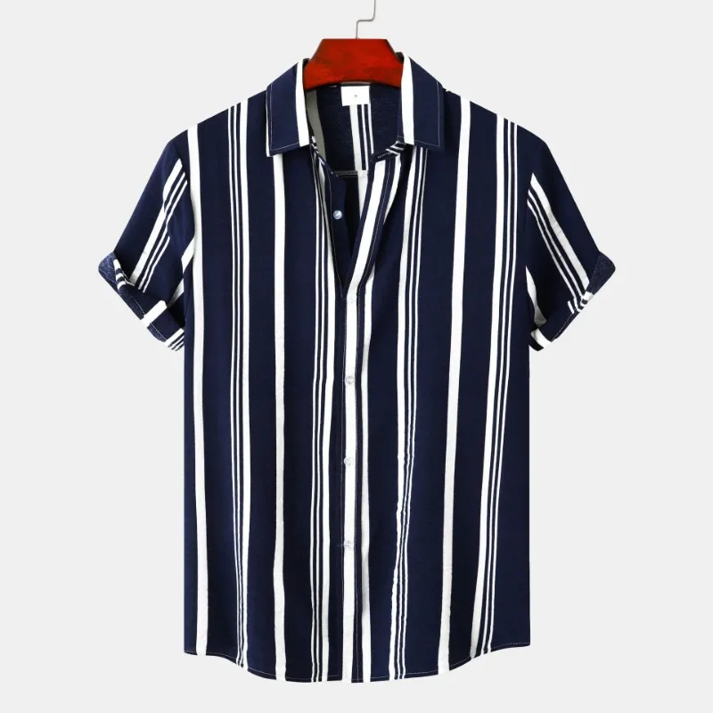 Men's Vertical Striped Short Sleeve Button Down Shirt Casual Summer Beach Shirt