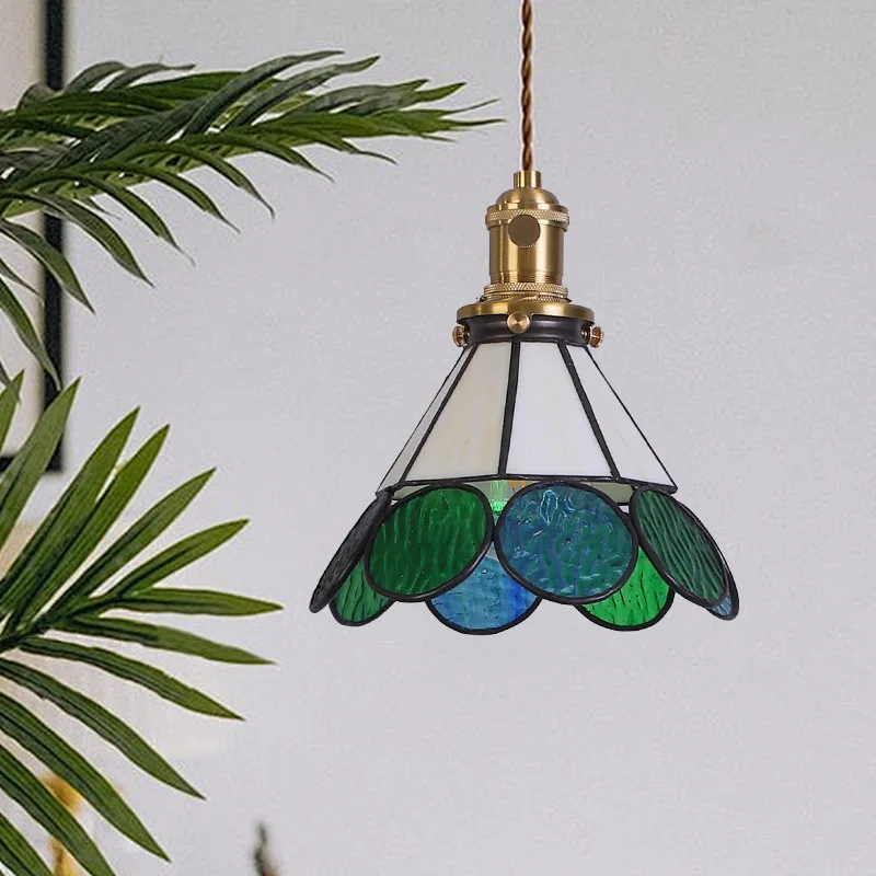 Brass Colored Glass Pendant Light, Nordic Retro Decorative Lighting Fixture for Hallway Bedroom Study Living Room Dining Room