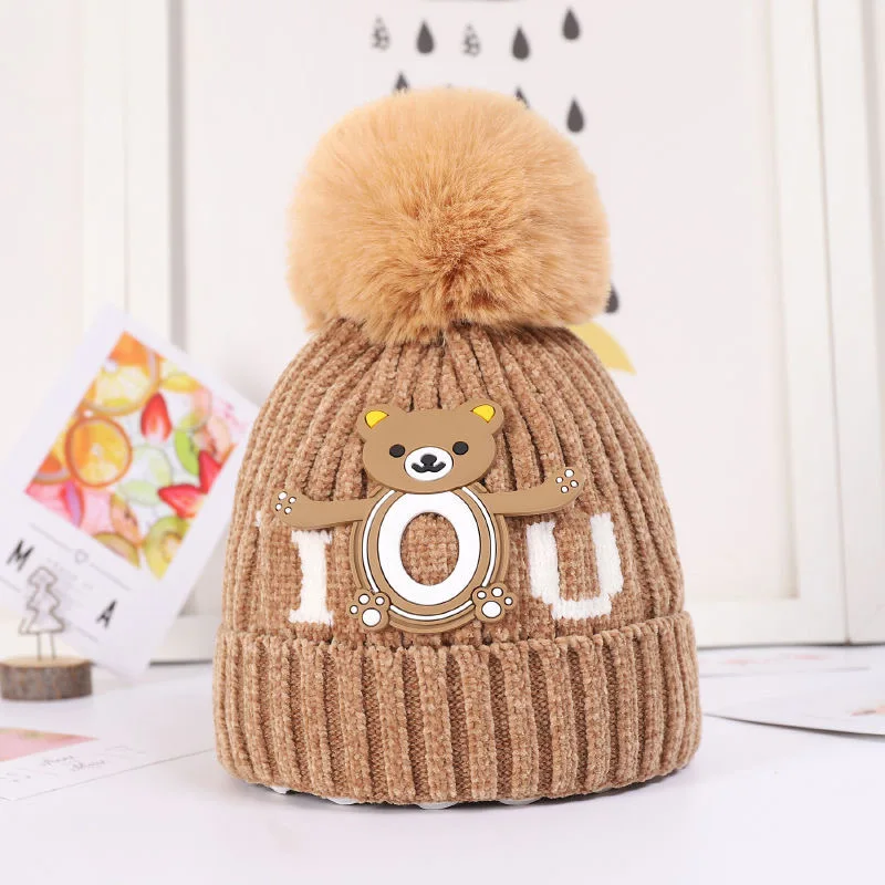 1 2 3 4 Years Old Boys Girls Winter Warm Hats Knitted Beanie Cap with Pompom Snow Bonnets Windproof Cold Weather Freeshiping