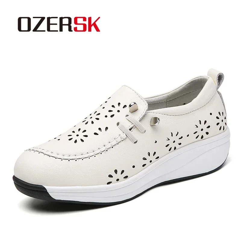 OZERSK Damen-Freizeitschuhe, hochwertiges Rindsleder, bequem, weich, Sommer, atmungsaktiv, Büro, Freizeit, Wandern, Arbeitsschuhe, Größe 35–40