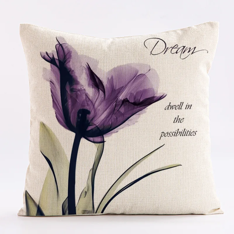 Purple tulip pattern throw pillow cover with short plush print for living room sofa decoration cushion cover pillow covers