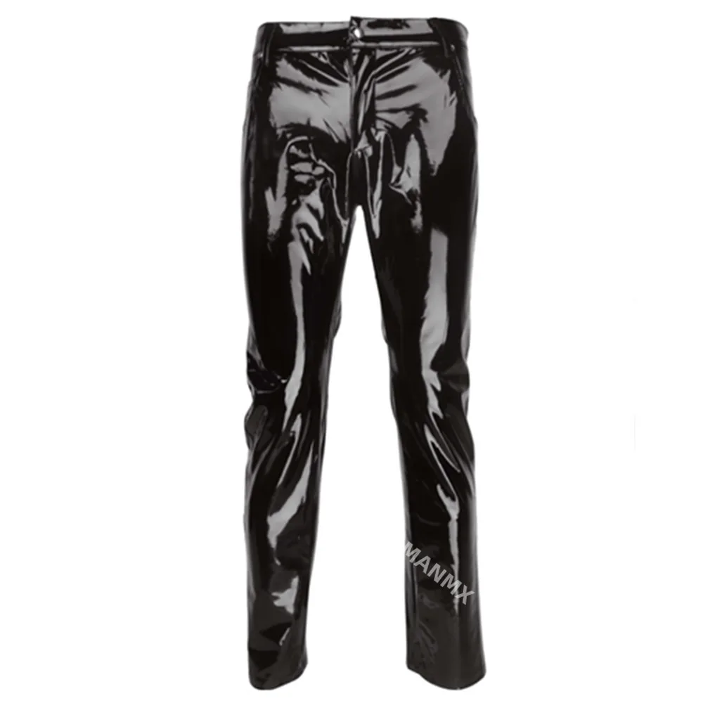 Shiny PVC Latex Trousers Men Motorcycle Black Mens Pants Fashion Faux Leather Riding Waterproof Motor Biker Male Street Pants