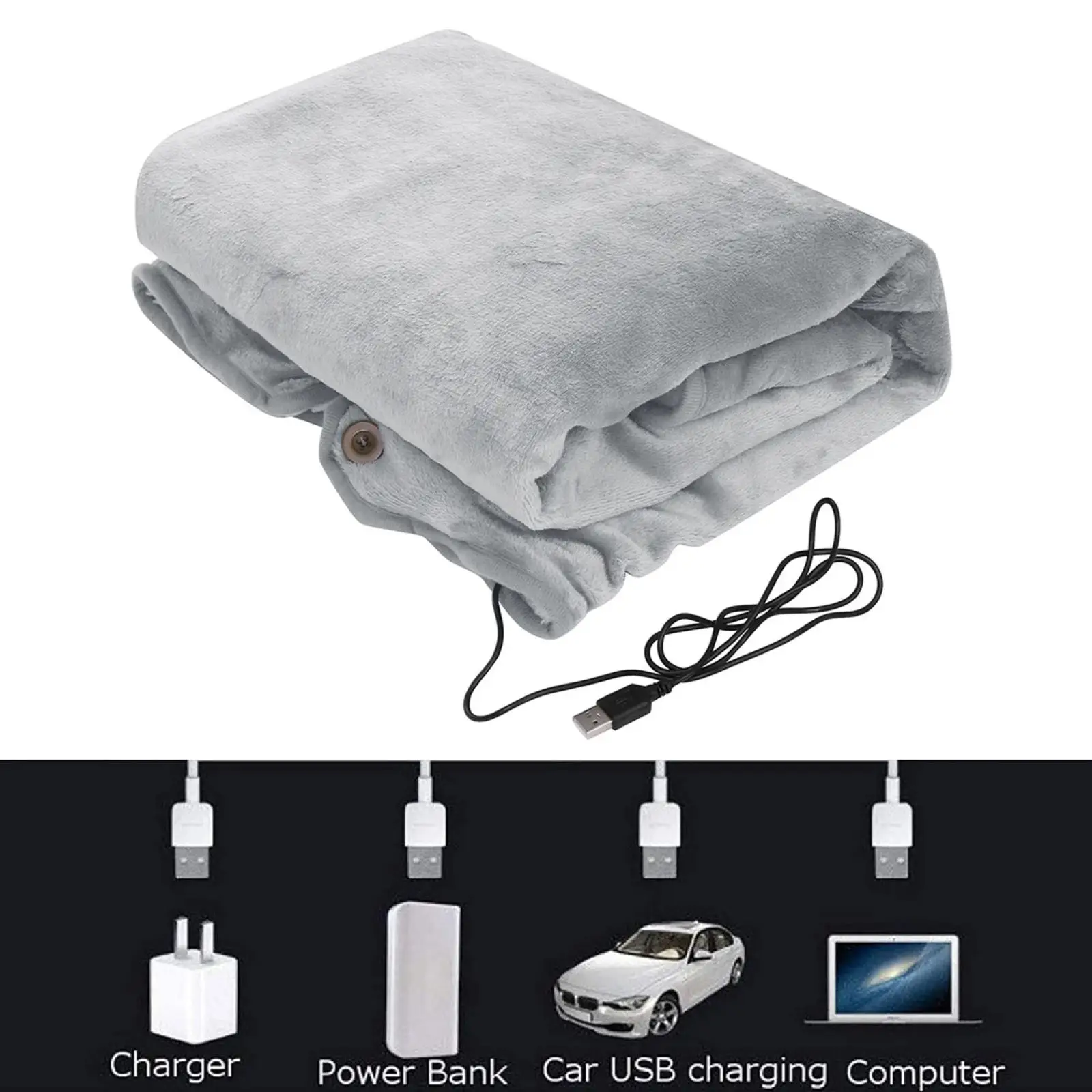 USB Heated Blanket Shawl Flannel 39'' X 27'' Skin-Friendly Thermostat Heating