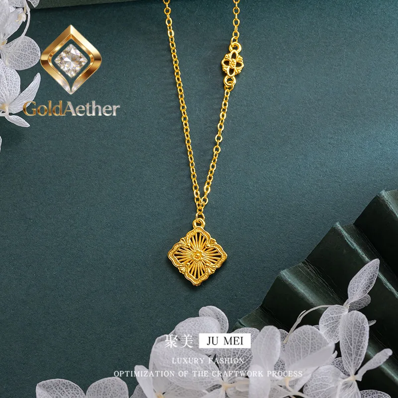 

GoldNouveau Luxury 24K 9999 Pure Gold real gold Buccelati Three-Piece Silk Necklace Bracelet Women's Clavicle Chain