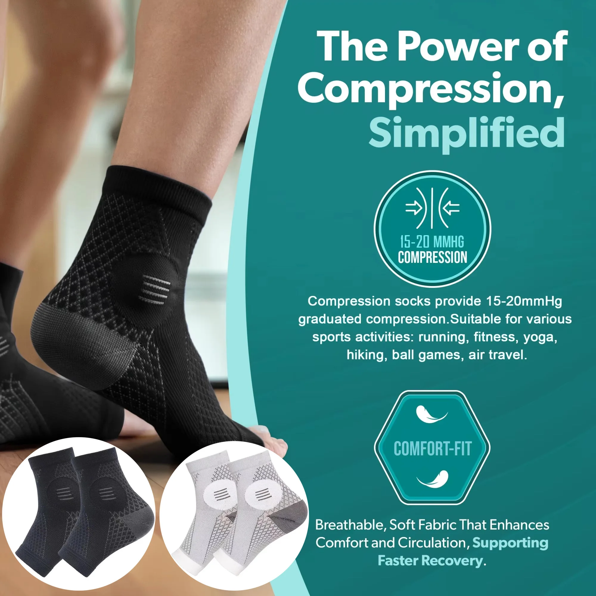 

Compression Socks for Plantar Fasciitis 1 Pair Achilles Tendonitis Relief-Ankle Compression Sleeve for Heel Spurs,Foot Swelling