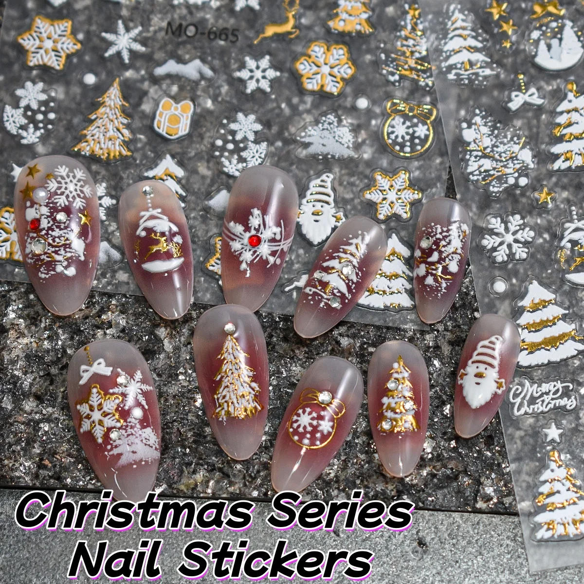 جديد شجرة عيد الميلاد مذهب ملصقات الأظافر تنقش ثلاثي الأبعاد الأبيض ندفة الثلج التعميم جارلاند DIY بها بنفسك ملصقات الأظافر يمكن ارتداؤها
