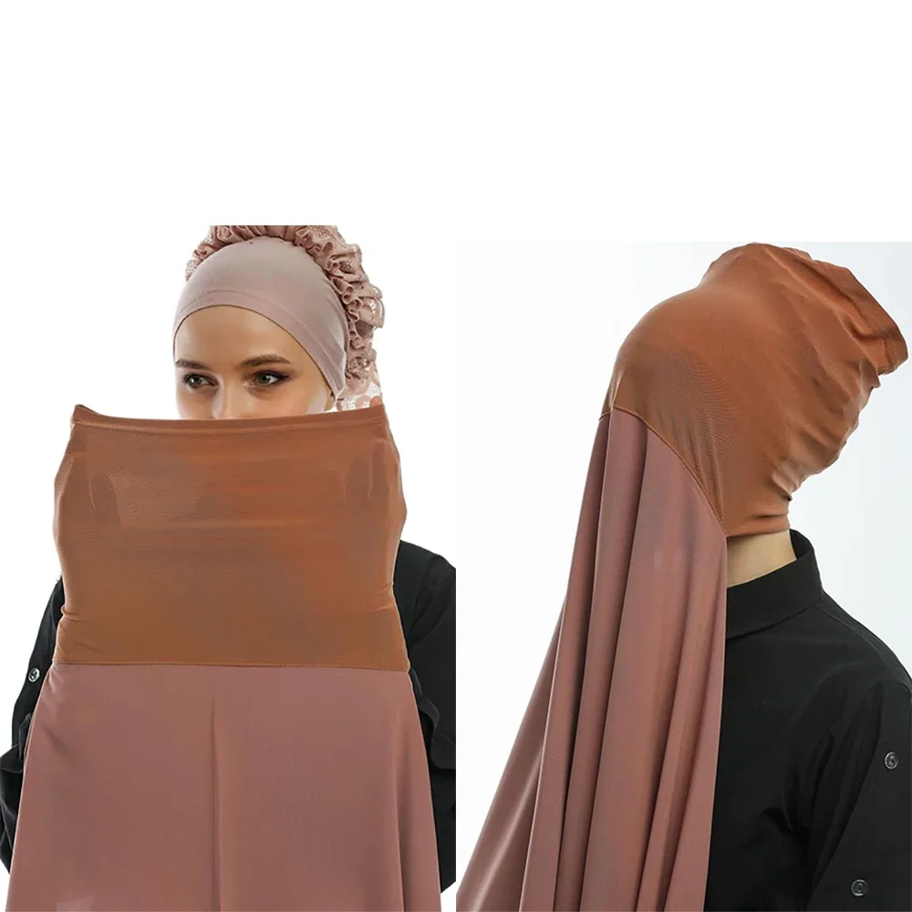 Hijab istantanei con cappuccio Plain Chiffon Jersey Hijab per donna velo musulmano islamico Hijab Cap sciarpa per foulard turbante da donna