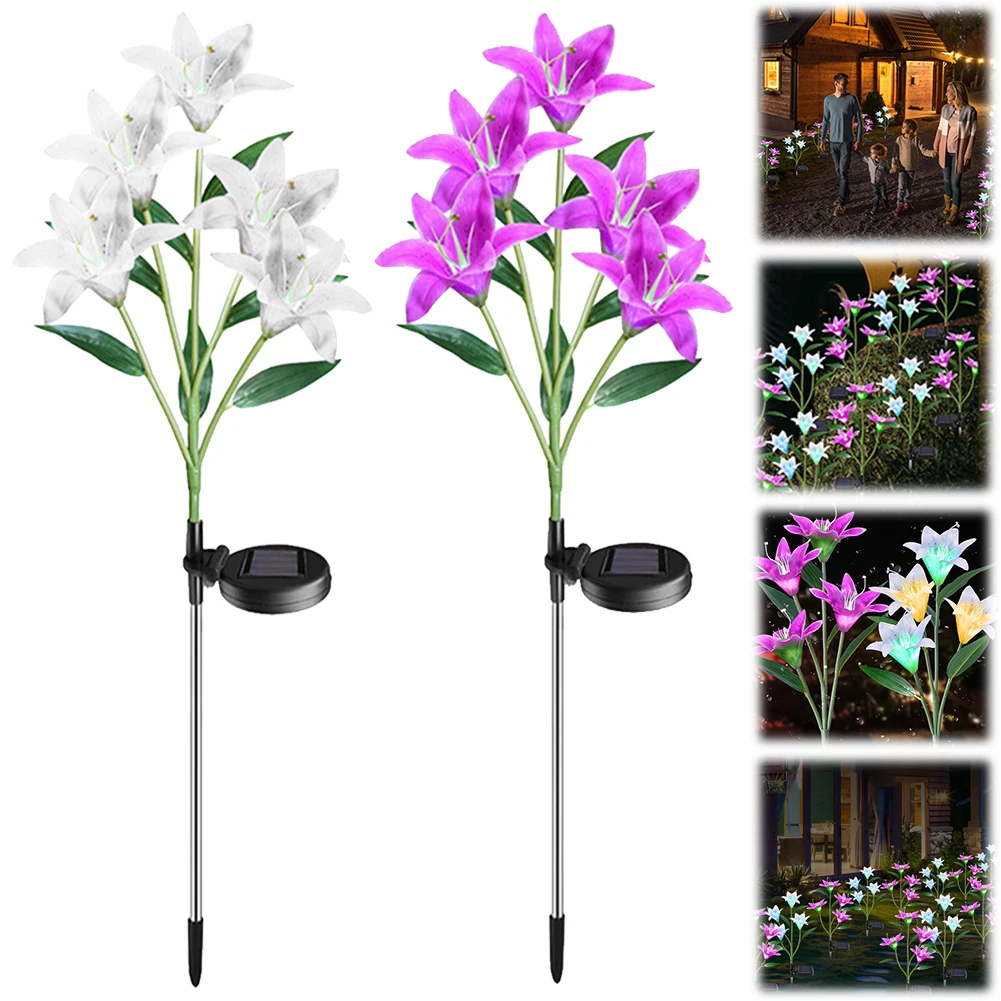 

Solar Lily Flower LED Light 5 Heads Solar Lights with Lily Flower Outdoor Solar Garden Lights for Yard Pathway Lawn Garden Decor