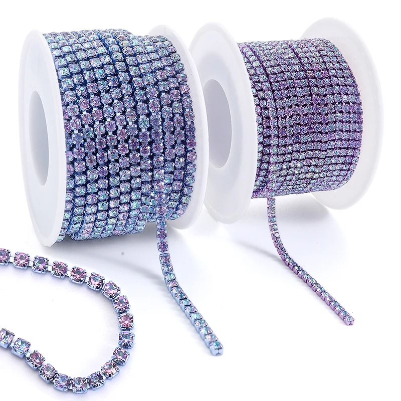 QIAO 10 Farben Magic Volcano 5yd 10yd/Rolle Strass-Besatz Kette Strass Dekorative Applikation Kristall-Verzierungen für Handarbeiten – Detail 7