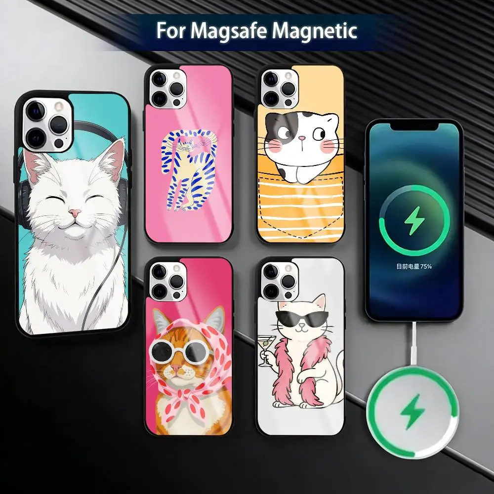 

Mini C-Cartoon Cute Cat Phone Case For iPhone17,16,15,14,13,12,11 Plus,Pro Magnetic with Magsafe Wireless Charging