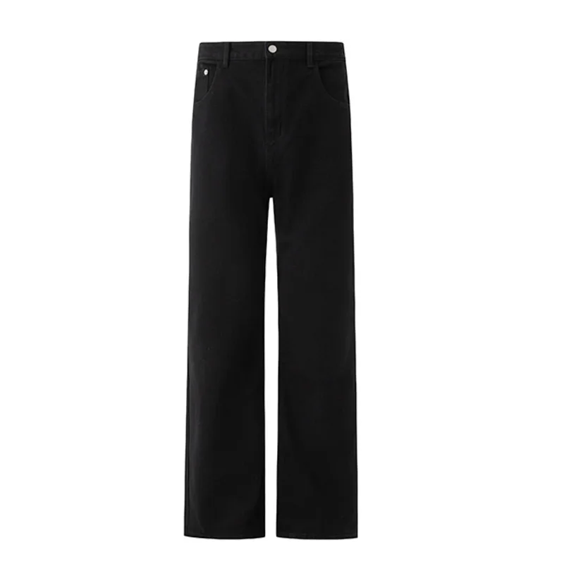 SYUHGFA 2025 الخريف النمط الأمريكي الرجال الجينز المتخصصة تصميم بلون بنطلون مستقيم واسعة الساق عادية الذكور الدنيم السراويل