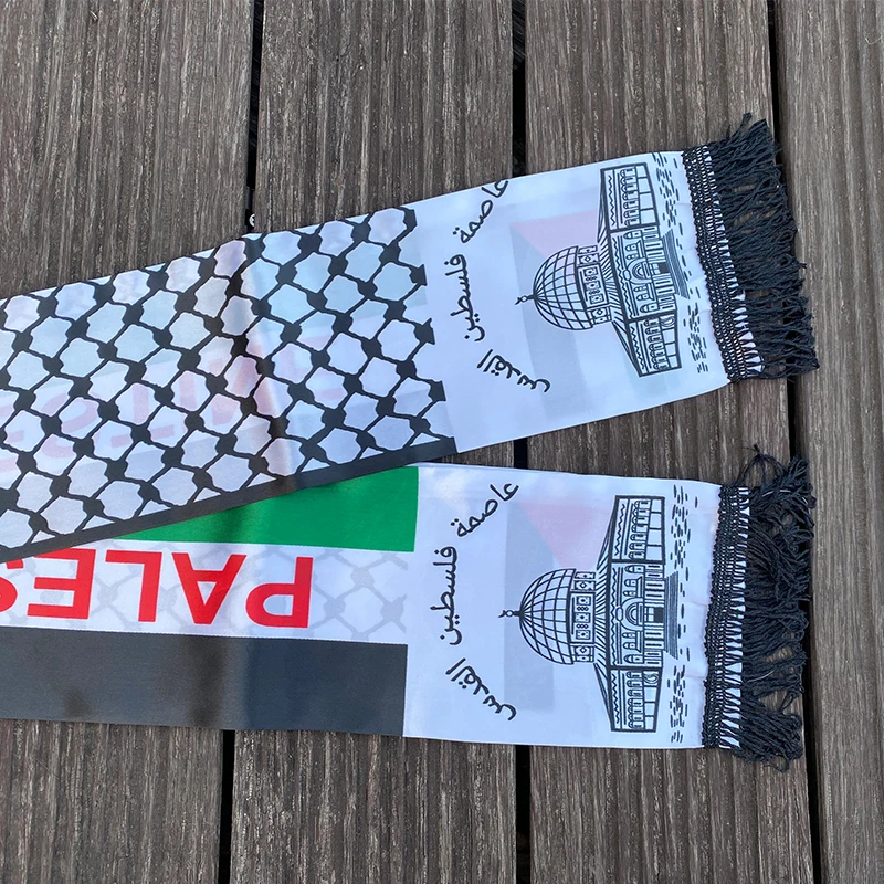 xvggdg  14x130cm Scarf Printing Satin Palestinian Flag   national day Scarves palestine shawl