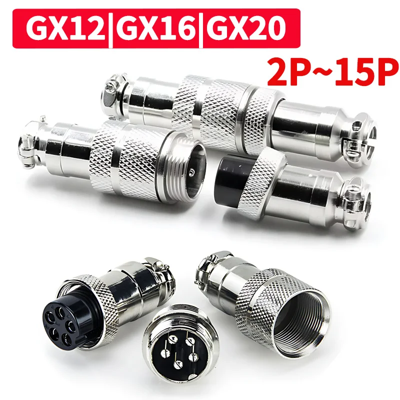 

5/10/100 Set Circular Aviation Plug & Socket Connector - GX12, GX16, GX20, QL16, M16 with 2 - 15 Pins, Male & Female Docking