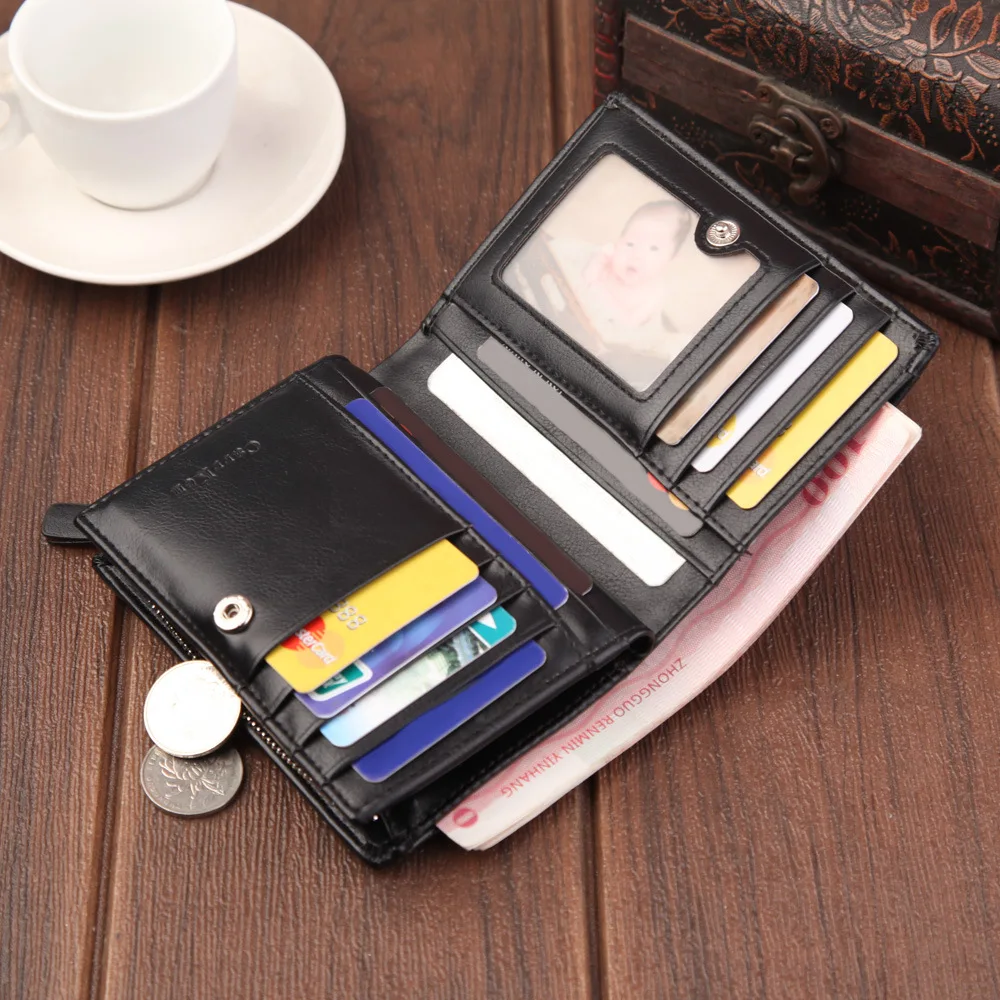 Vintage Men Leather Luxury Wallet Short Slim Male Purses Money Clip Credit Card Dollar Cow Leather Wallet Mens Card Purse