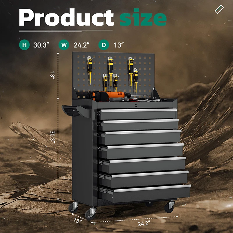 Auto Repair 7-Drawer Garage Organizer Rolling Tool Cart Tool Storage Trolley Cabinet Mobile Metal Tool Chest