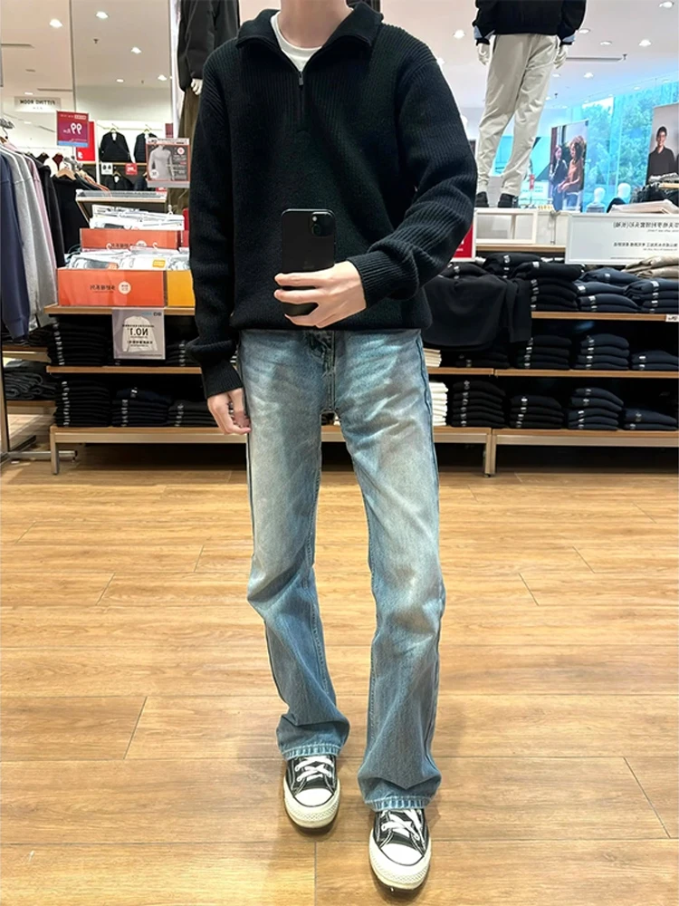 

Голубые мужские облегающие прямые джинсы Vibe57 American Sle с завышенной талией, прямые брюки-трубы с высокой талией, молодежная мода