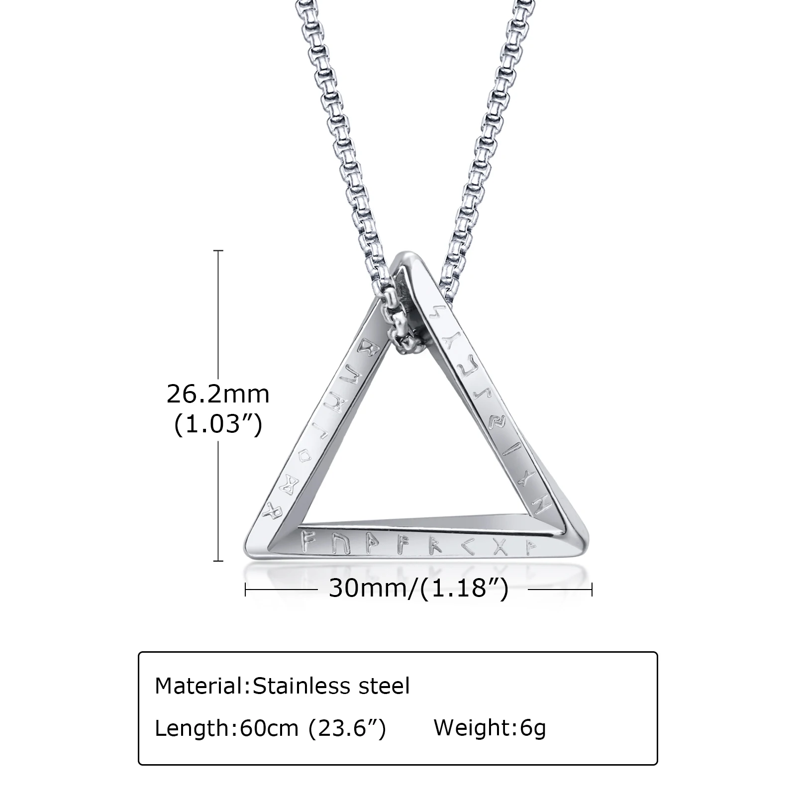 Stilvolle Amulett Nordischen Viking Halsketten für Männer, wasserdichte Edelstahl Dreieck Anhänger Kragen mit 55/60/70cm Box Kette – Detail 5
