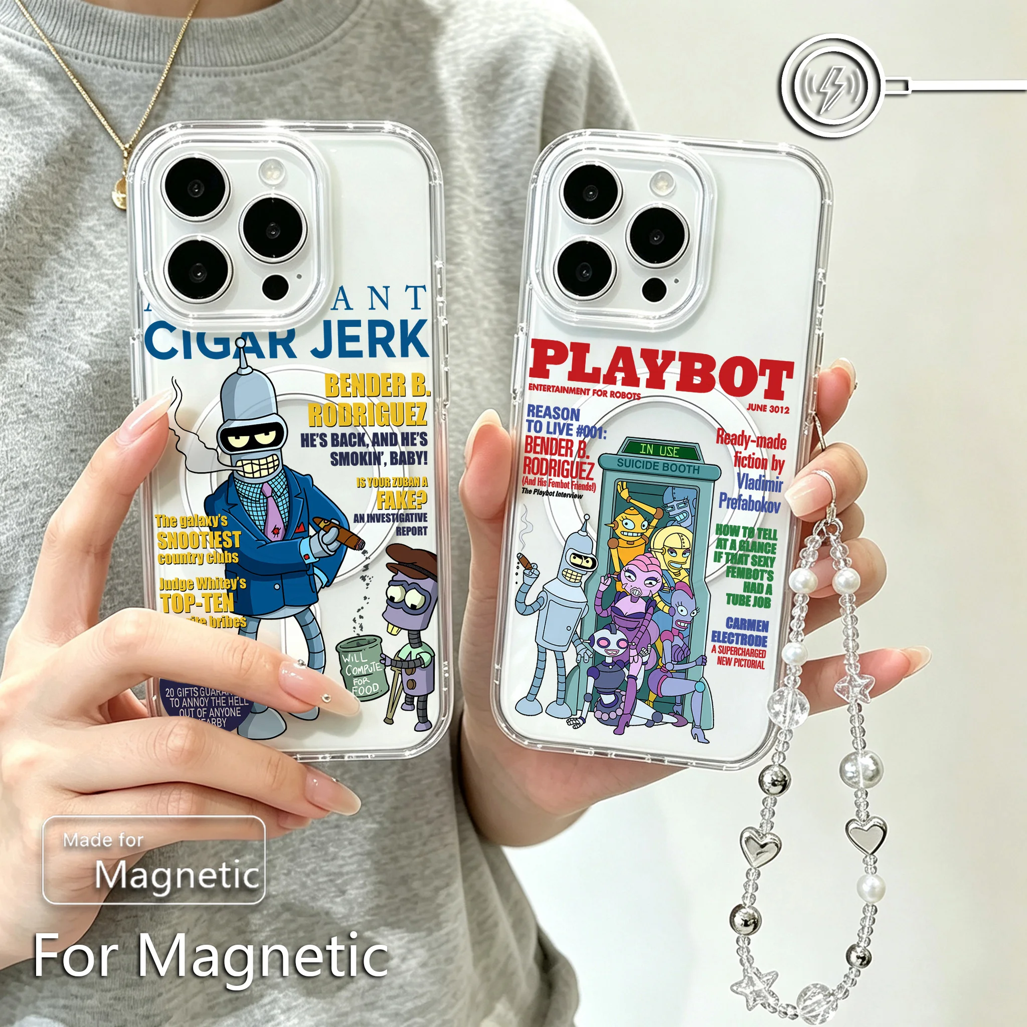 Fuuny Futuramas Benders Magnetic Phone Case for Samsung Galaxy S25 S24 S23 S22 S21 S20 FE Edge Plus Ultra 5G Soft Clear TPU