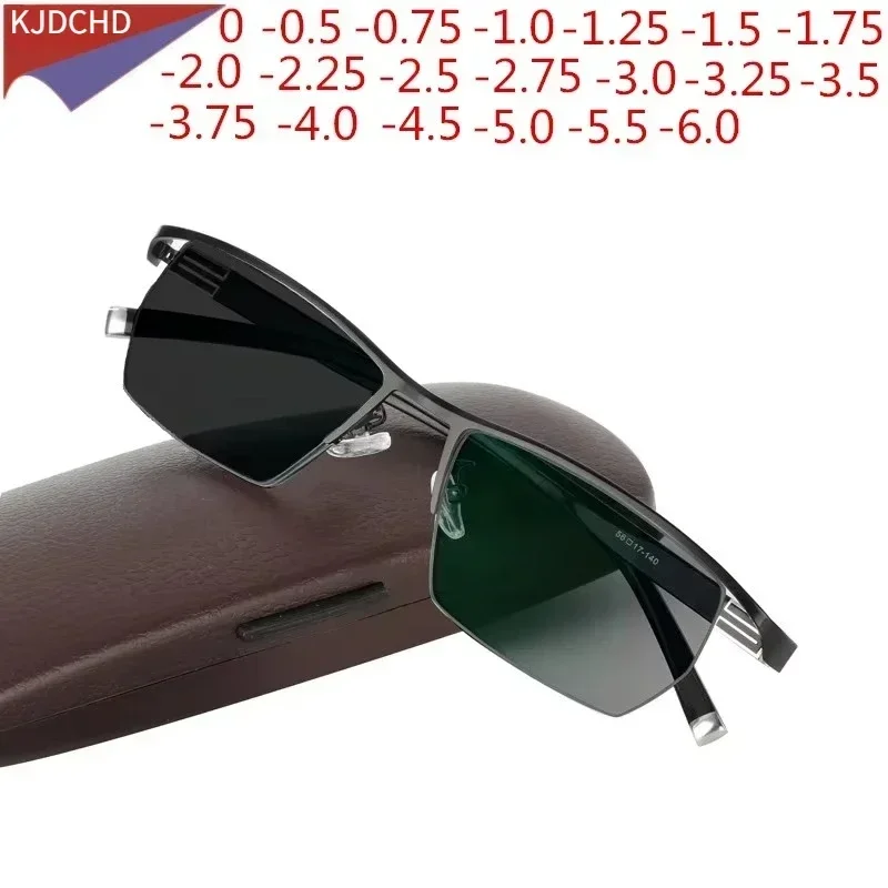 

KJDCHD New Men's Sun Photochromic Myopia Glasses Ladies Half Frame Alloy Prescription Sunglasses Frame Glasses -0.5-0.75 To -6.0
