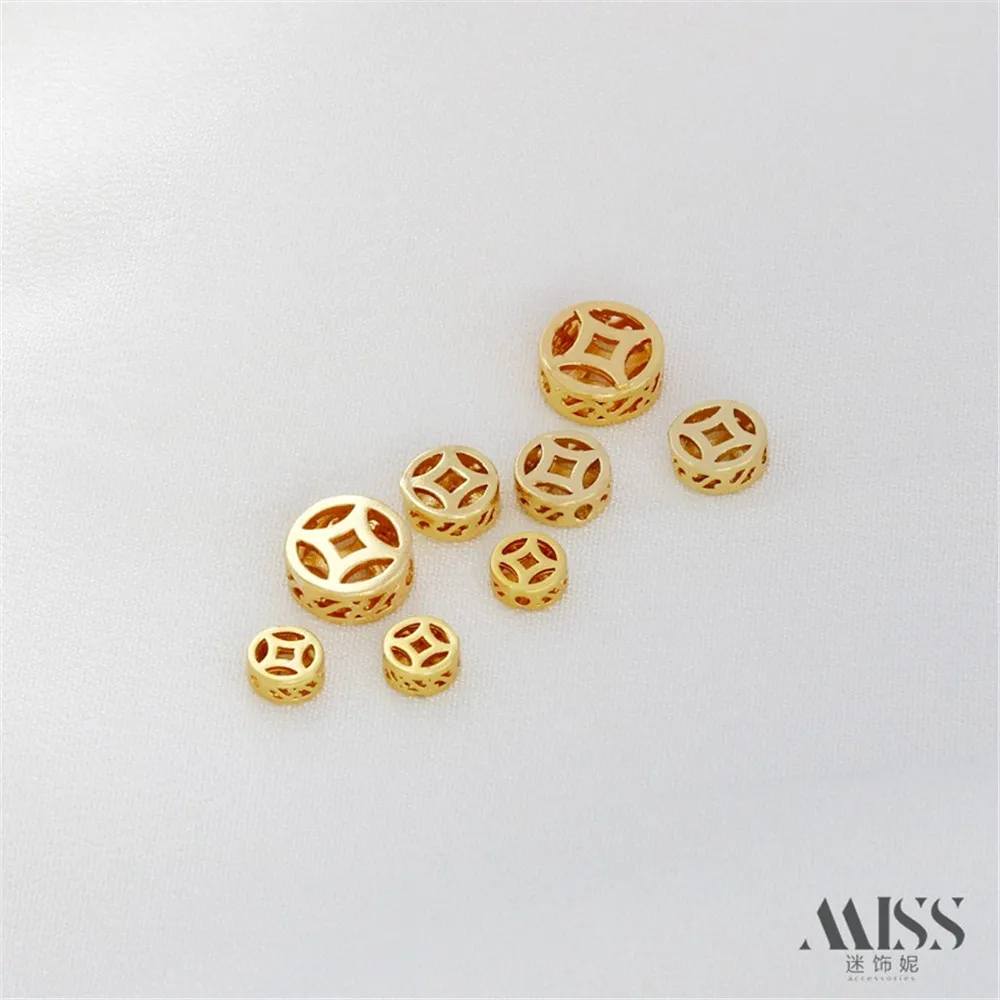 

18K Gold Bag Color-preserving Hollow Coin Round Copper Coin Bead Diy Braided Rope Beaded Bracelet Jewelry Accessories