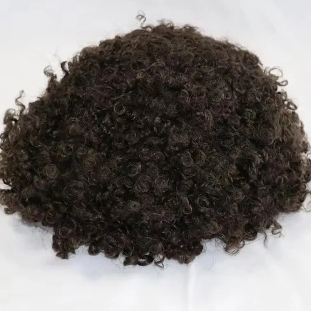 8mm afro lockiges graues 1 b80 menschliches Haar dauerhafte Haut schwarze Afro amerikaner Perücke Männer Toupet unsichtbare transparente Pu Prost hesi Einheit