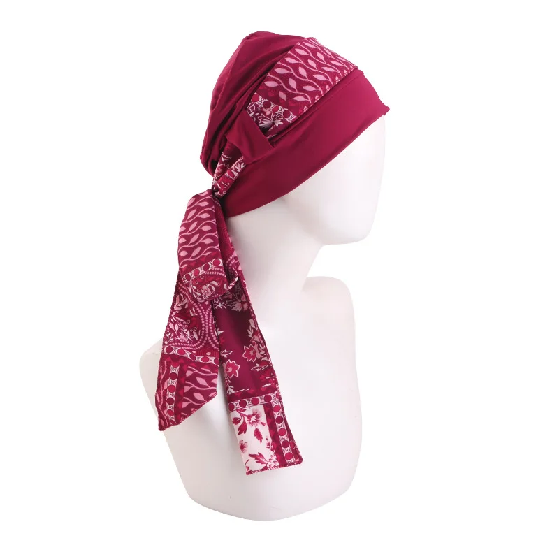 Neue zweiteilige muslimische Stretch-Turbane für Frauen, vorgebundene Kopftücher, Bandanas, Kopftuch für Krebspatienten und Haarausfall, Kopfwickel, Stretch-Hijabs – Detail 15
