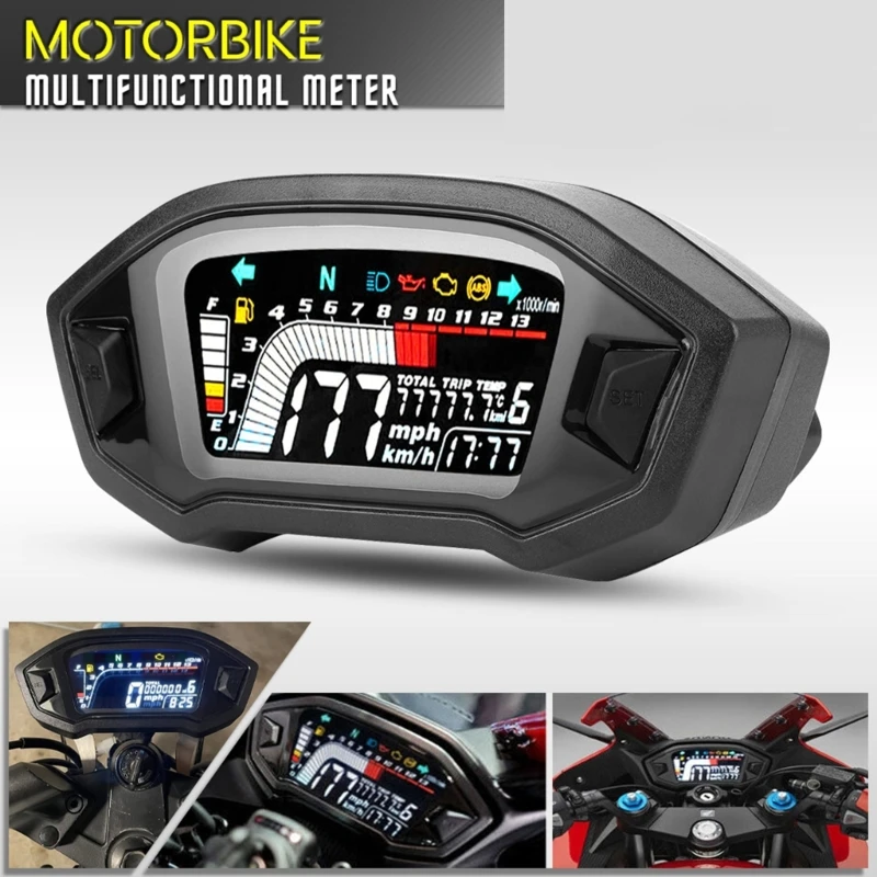 Motorcycle Speedometer Gauges Motorcycle Meter Speedometer Digital OdoMeter Electric Motor Bike Tachometer Temp Display G7ND