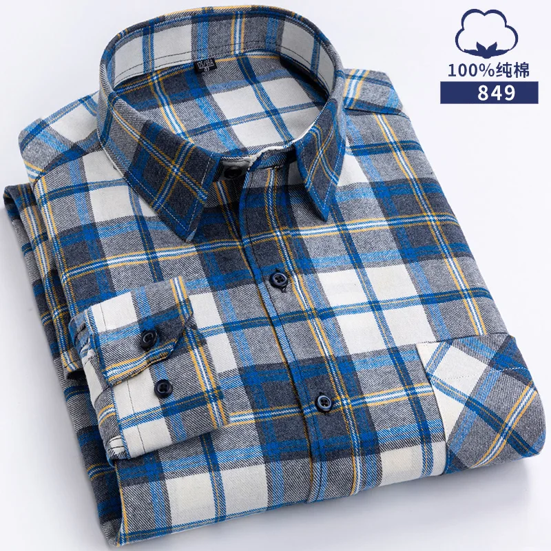 Men\'s 100% Cotton Long Sleeve Contrast Plaid High Quality Casual Business Plaid Fashion Versatile Branded Men Shirts Size 6XL