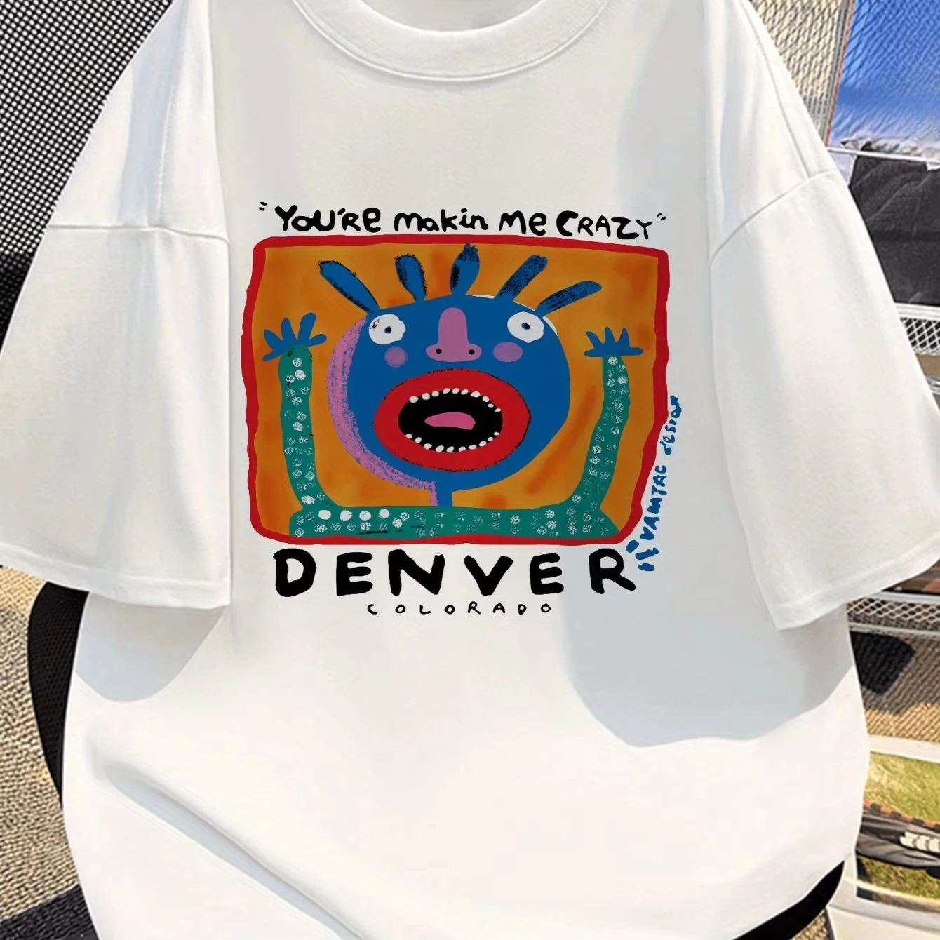 Monster Pattern T-shirt for Men Premium Casual Street Style Oversized Summer Short Sleeve Unisex Graphic Cotton Tee