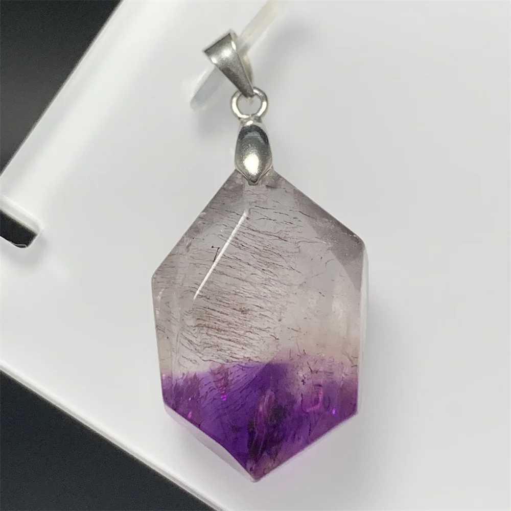 Natural Purple Super Seven Crystals Pendants Women Irregular Colorful Rainbow Flash Bead 7 Kinds of Inclusions Rutilated Quartz