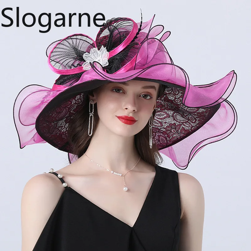 

2026 New Summer Fashion Sun Hats Women Organza Sunscreen Party Wedding Bride Fascinators Big Wide Brim Fedoras Girls Lover Gifts