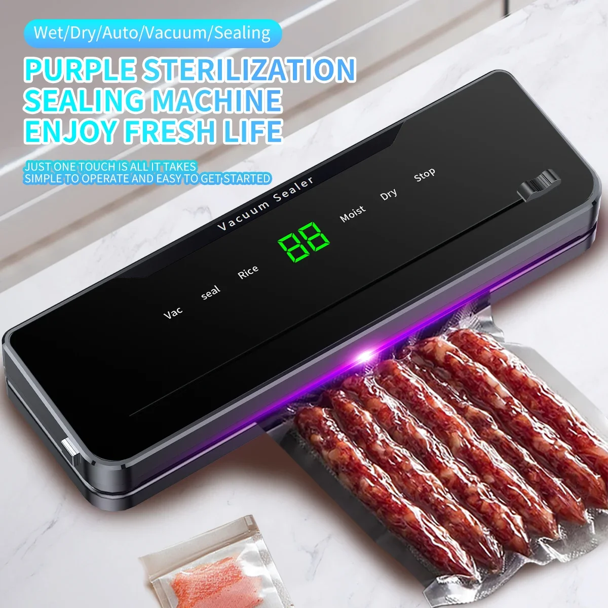 Electric Vacuum Sealer Dry/Wet Food Sealed Packaging Built-In Cutter Knife Kitchen Food Storage Seal Touch Key With 10pcs Bags