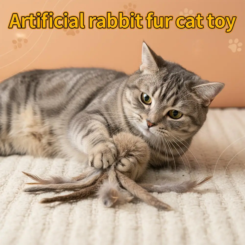 Interactive Fake Rabbit Fur Cat Toy Natural Prey Simulator Hunting Instinct Chasing Pounce Toy Soft Plush Pet Chewing Exercise