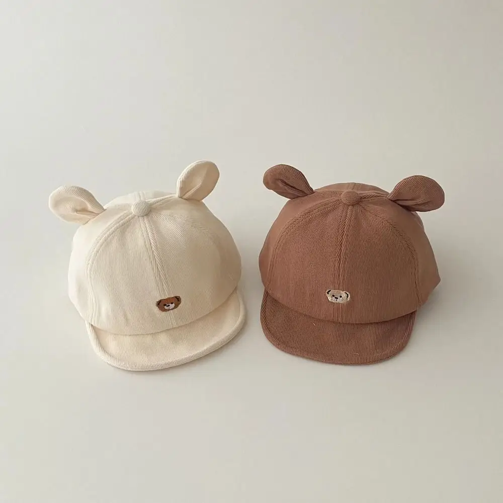 

Fashion Adjustable Fisherman's Hat Bear Ear Embroidered Infant Peaked Cap Cartoon Solid Color Baby Sunhat Autumn