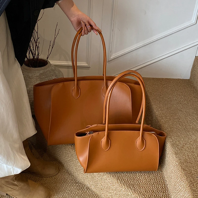 

High End Soft Leather Tote Bag Tube Handle Women Handbag Gusseted Side Panels Zipper Shoulder Bag Large Capacity Shopping Bag