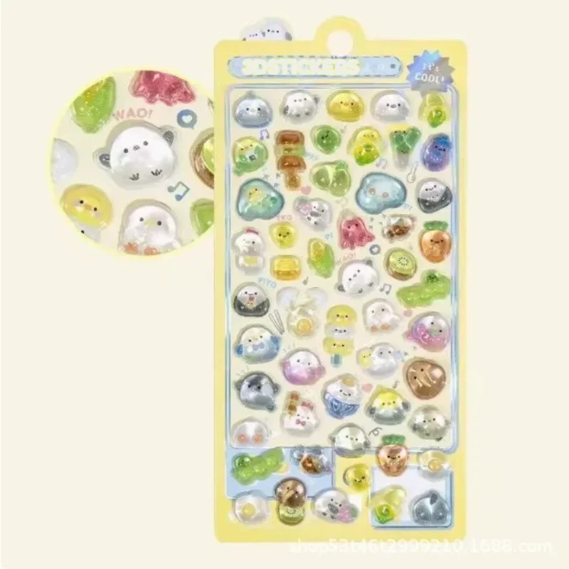 300 Stück/50 Stück Kawaii Cartoon 3D Relief Aufkleber Niedliche Kristall-Gelee-Patches für Handyhüllen Spiegel Scrapbook Journal Tier-Deko