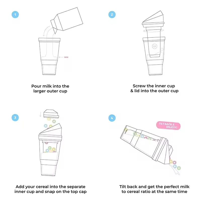 كوب إفطار مزدوج الطبقات، فاصل الحليب والحبوب، محمول مانع للتسرب للاستخدام الساخن والبارد، مثالي لعمال المكاتب والطلاب