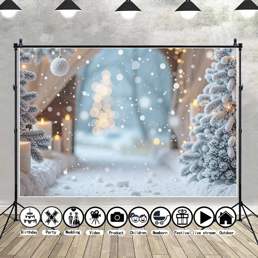 

MOON.QG Enchanting Christmas Snow Forests Ornaments Snowflakes Background Backdrop Baby Portrait Photography Props Decor Booth