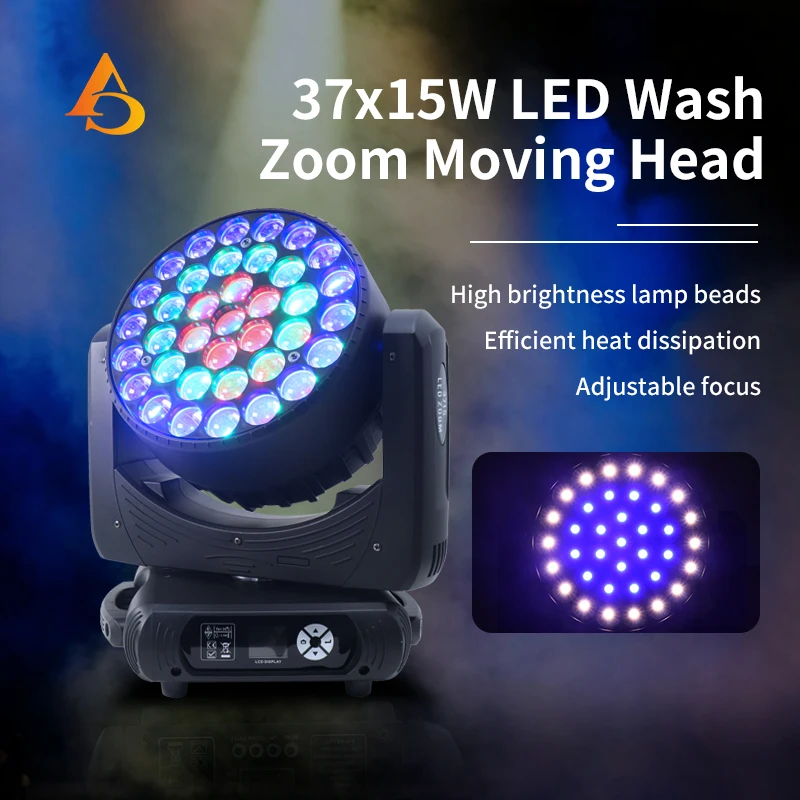 4-10pcs DMX 37x15W Wash ZOOM RGBW 4 IN 1 Moving Head Lighting Suitable for DJ Concert Spotlights, Bar Theatre