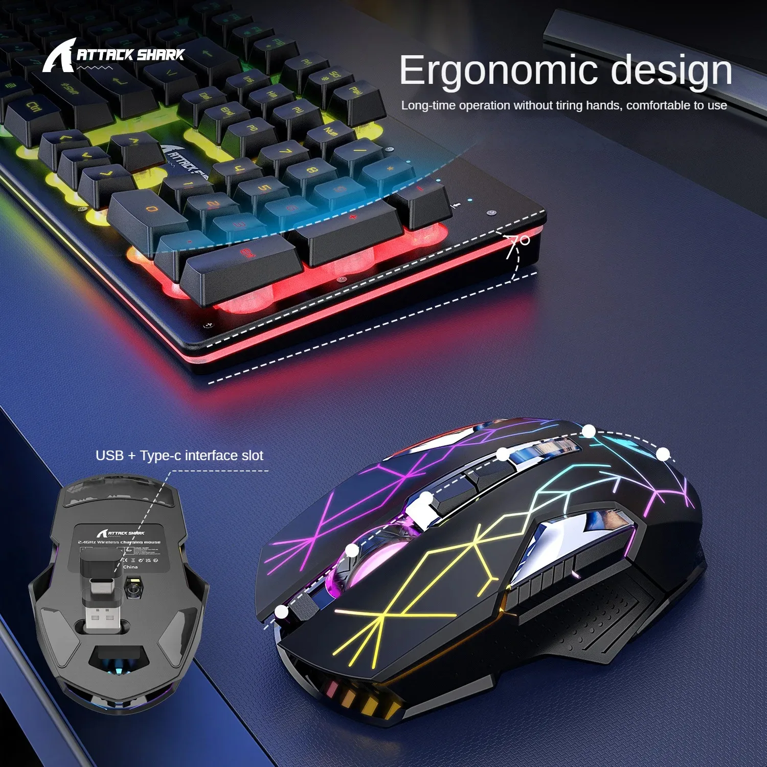 Attack Shark T3 RGB Wireless Keyboard and Mouse Kit Metal Panel Illuminated Keyboard Artificial Body Design Wireless Mouse