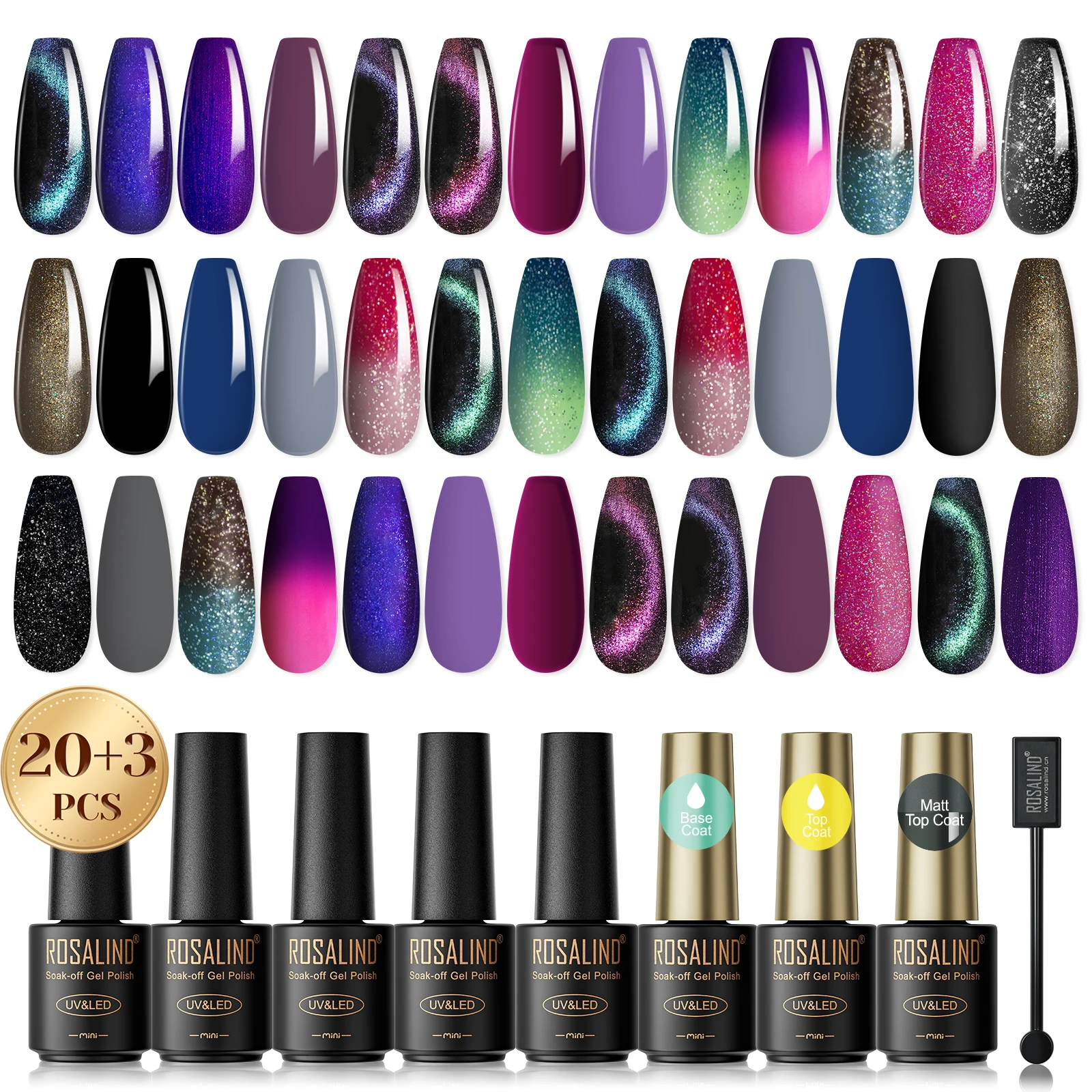 ROSALIND Cat Eye 20 Colors Kit Gel varnishes Nail Polish Hybrid Soak Off Semi Permanent Nail Gel Set for Nail Art Design