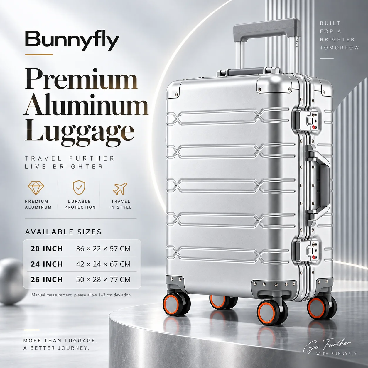 Bunnyfly Aluminum Magnesium Alloy Luggage TSA Lock Spinner Wheels Premium Hard Shell Suitcase
