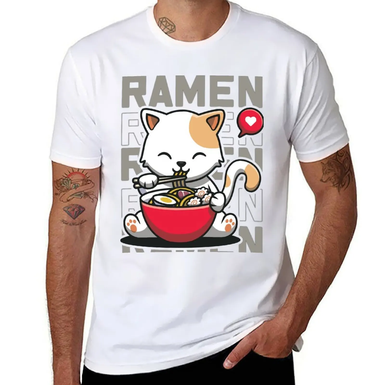 

Cute Cate Eating Ramen Noodles, Kawaii Kittie Eating Japanese Noodle T-Shirt man t shirt cotton man t shirt luxury T-Shirt