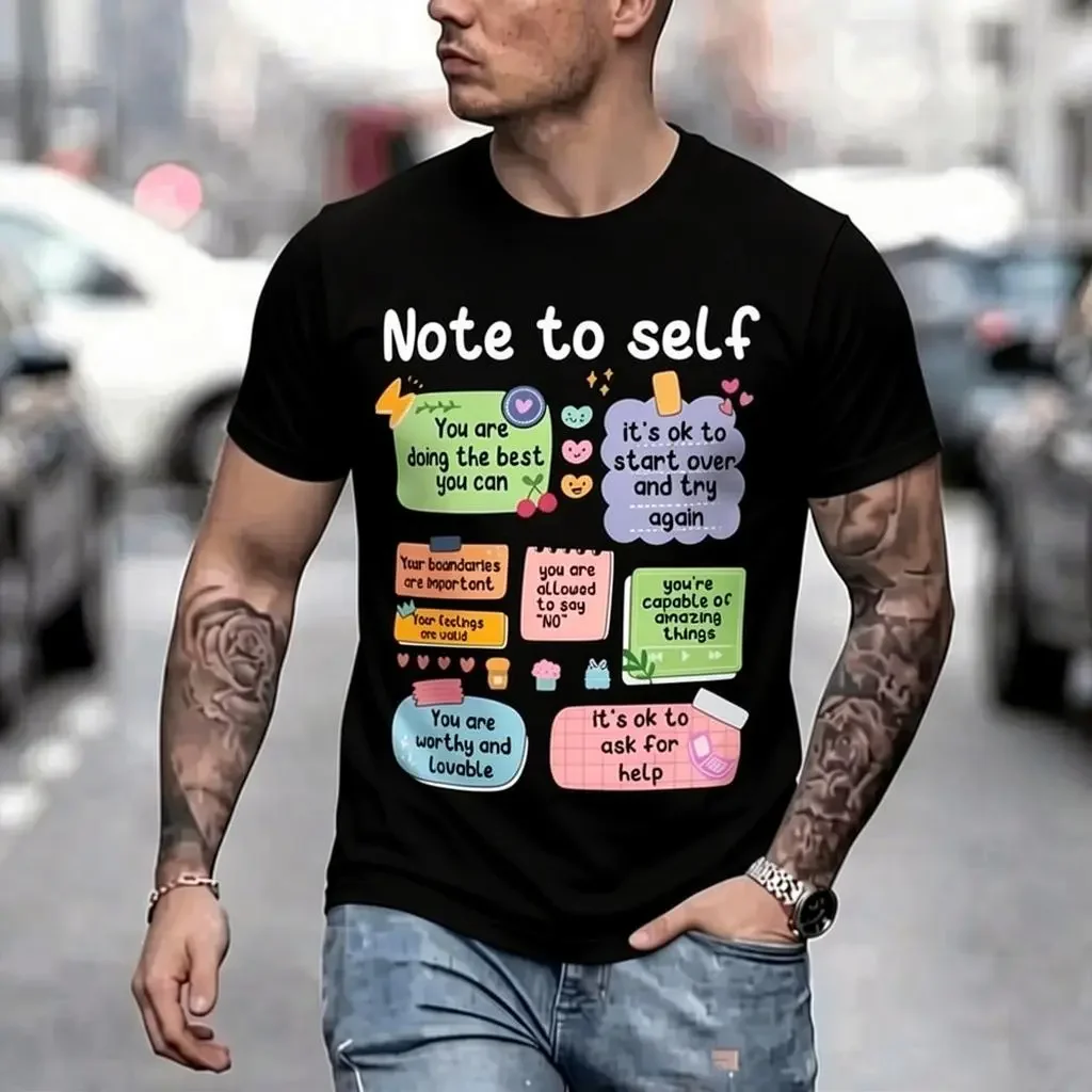 Men's Short Sleeve Crew Neck Heavy Cotton Relaxed Fit T-Shirt - Vibrant Print Positive Affirmations Unisex Mental Health Apparel, All-Season Self-Care Wear, Ideal Self-Love & Personal Development Gift