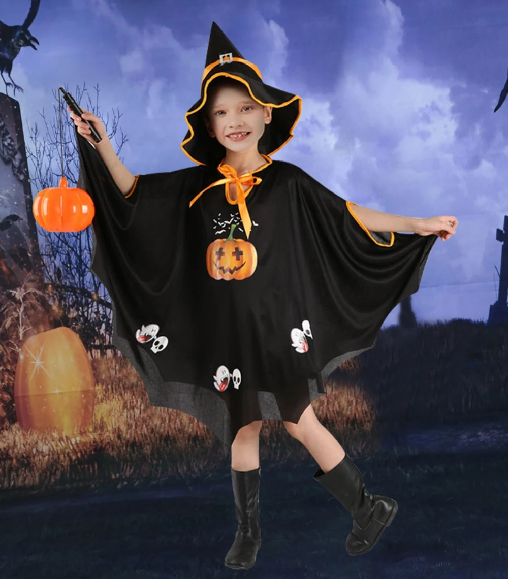 Halloween Children Clothing Role Playing Clothing Witch Pumpkin Performance Clothing Hat Skeleton Skeleton Poncho Cloak Clothing