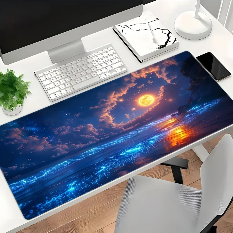 Luminous Ocean Moon Night Extra-Large Mouse Pad Non-Slip Rubber Desk Mat for Gaming and Work