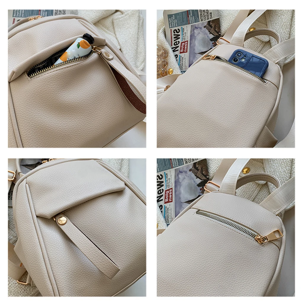 여성용 미니 백팩 패션 솔리드 컬러 PU 가죽 소녀용 작은 책가방 야외 여행 아이템 Sorage 백팩 여성용 가방