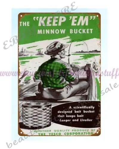 1950 Minnow Bucket Tesco Ohio metal tin sign metal house signs