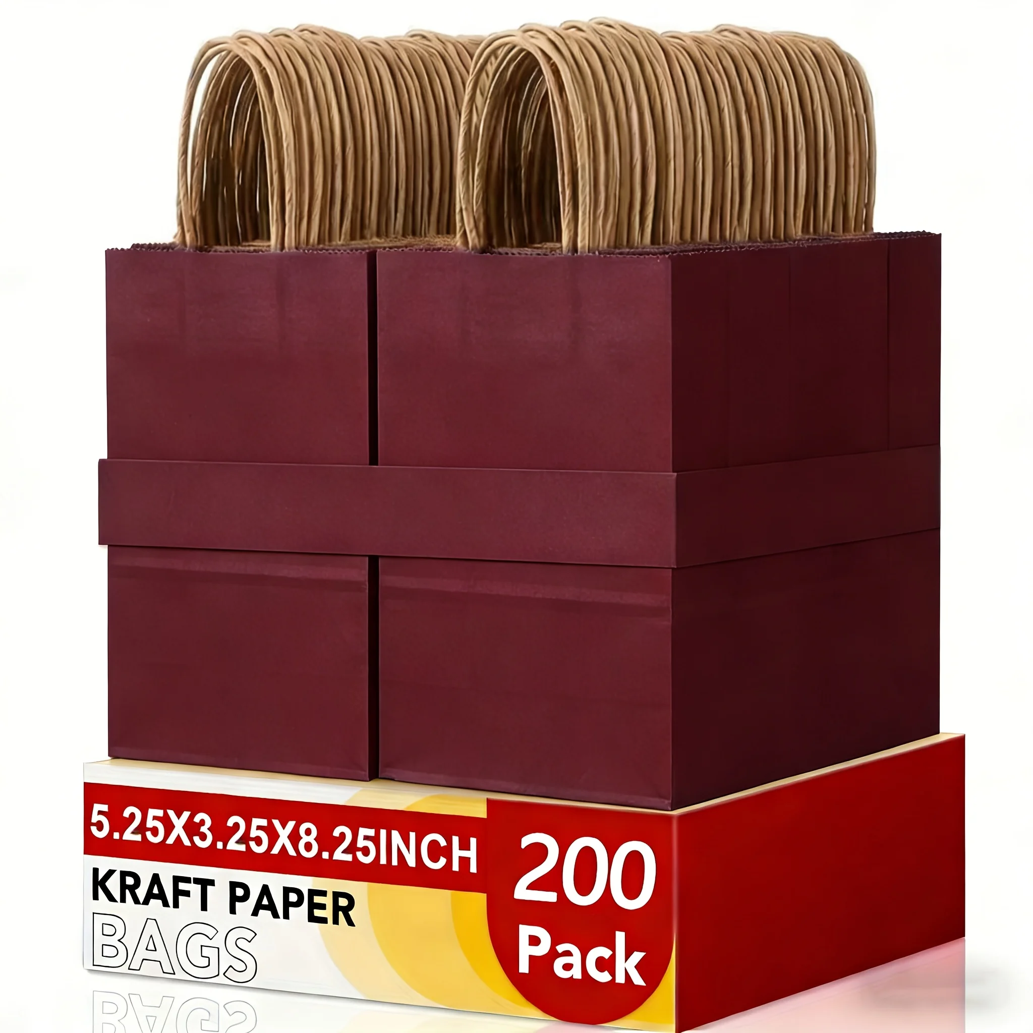 

200 Pcs Paper Gift Bags for Him & Her, Size 5.25×3.25×8.25 Inches, Small Bulk Paper Bags with Handles. Made of Kraft Paper, Idea