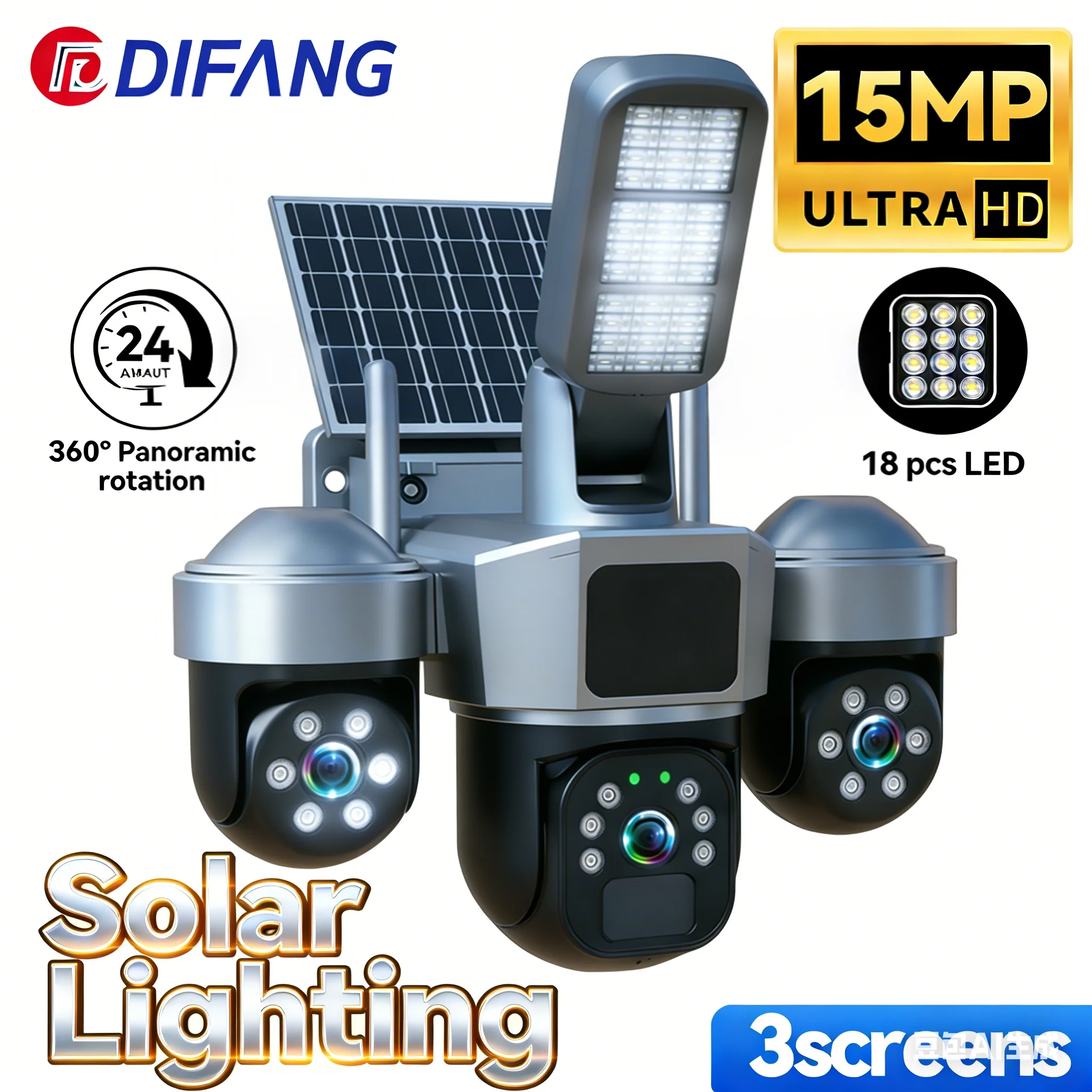 

DIFANG Solar WIFI IP Camera 3 Screen 4G Sim Wireless Battery CCTV Surveillance V380 Outdoor Solar lighting Surveillance